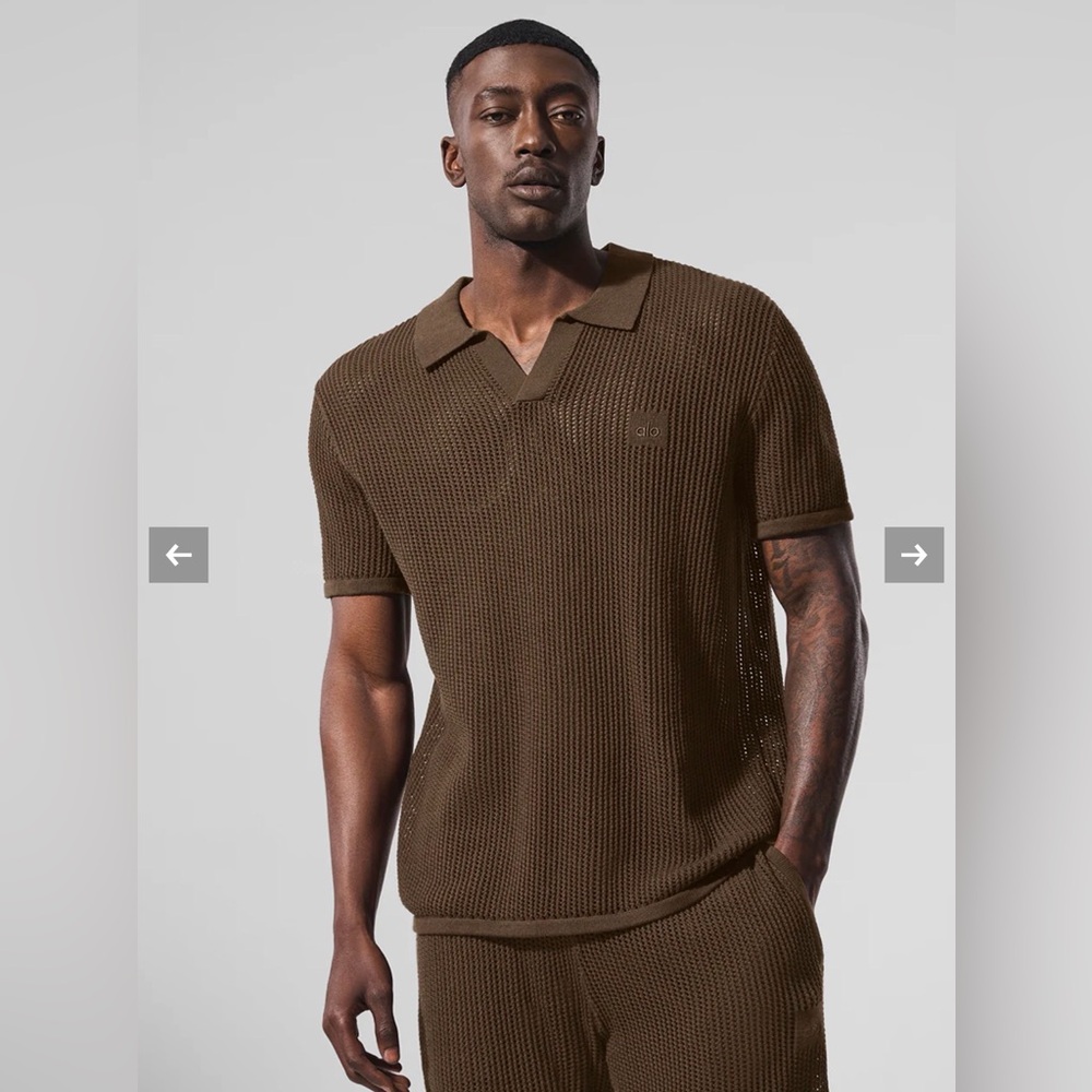Alo Yoga Men’s Open- Knit Polo - Espresso